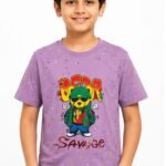 Boys' Lavender Purple Paint Splatter T-Shirt – Cool Bear Graffiti Graphic Cotton Tee-4433 M