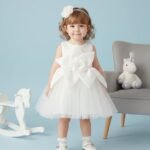 Baby Girls' Ivory White Tulle Party Dress with Matching Flower Hairband Set-V167