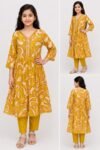 Girls' Mustard Yellow Printed A-Line Kurta Tunic with Scalloped Hem-70223 - Image 2