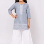 Kids' Stylish Grey Embroidered Kurta with White Palazzo Set-83902