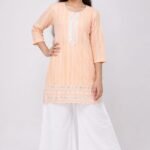 kids' Stylish Peach Embroidered Kurta with White Palazzo Set-83902