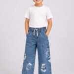 Kids' Casual Graphic Denim Pants with Elastic Waist -B1852