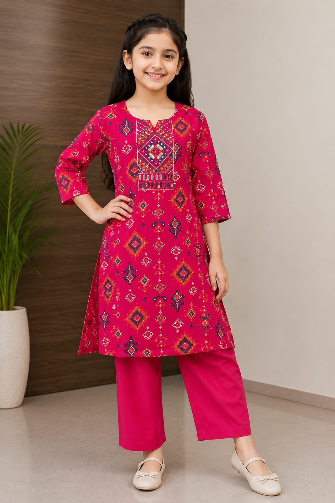 WhatsApp Image 2026-09-10 at 5.16.52 PM kids' Stylish Cherry Red Embroidered Kurta with White Palazzo Set- 70232 - Image 1