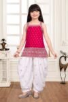 Kids' Ethnic Hot Pink Embroidered Kurta and Dhoti Set-5275
