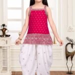Kids' Ethnic Hot Pink Embroidered Kurta and Dhoti Set-5275