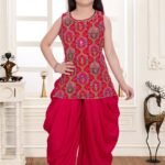 Girls' Hot Pink Zardosi Work Kurta & Patiyala Dhoti Set-5270