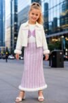 Kids' Designer 3-Piece Light Purple Sequin Skirt and Jacket Set-2614