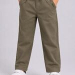 Boys' Olive Green Casual Trousers with Drawstring Waist-1848