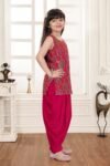 Girls' Hot Pink Zardosi Work Kurta & Patiyala Dhoti Set-5270 - Image 2