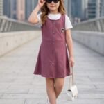 Girls' Mauve Ribbed Pinafore Dress with White T-Shirt Set-2897