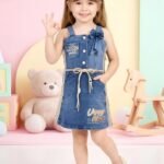 Make Her Stand Out with the Girls' Blue Denim Pinafore Dress Set  Product Overview: Bring charming, everyday style to her wardrobe with this adorable denim pinafore -5021