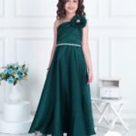Girls' Dark Green One-Shoulder Party Gown -G2592