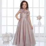 Girls' Rose Gold One-Shoulder Party Gown with Rosette Accents-G2534