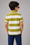 Boys' Striped Polo T-Shirt in Pista Green and White-5496 - Image 2
