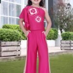 Girls' Dark Pink One-Shoulder Top and Pant Set-6393C