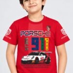 Boys' Red Porsche Graphic Print T-Shirt-9600