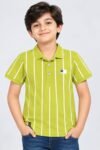 Boys' Lime Green Vertical Striped Polo T-Shirt-9661