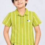 Boys' Lime Green Vertical Striped Polo T-Shirt-9661