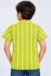 Boys' Lime Green Vertical Striped Polo T-Shirt-9661 - Image 2