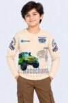 Boys Beige "Racechamp" Off-Road Jeep Printed Full-Sleeve T-Shirt-9872