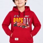 Boys Red "Race Day" Formula 1 Printed Hooded tshirt-9784