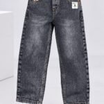 Kids Stylish Carbon Black Denim Pants with Drawstring #9661