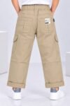 Kids Stylish Beige Cargo Pants with Drawstring #3265 - Image 2