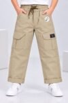 Kids Stylish Beige Cargo Pants with Drawstring #3265