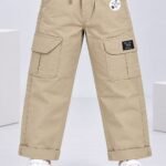 Kids Stylish Beige Cargo Pants with Drawstring #3265