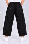 Kids Stylish Black Cotton Cargo Pants with Drawstring #3265 - Image 2