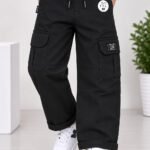 Kids Stylish Black Cargo Pants #3209