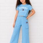 Girls Stylish Light Blue Crop Top and Cargo Pants Co-Ord Set #634