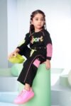 Girls Stylish Black & Neon "Sport" Print Crop Top and Cargo Pants Co-Ord Set #4491 - Image 2