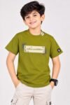 Boys Stylish Mehndi Green "Endless Possibilities" Embroidered T-Shirt #8056
