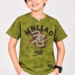 Boys Stylish Olive Green "MNLIAD 1992" Graphic Print T-Shirt #8064