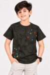 Boys Stylish Dark Grey Embroidered Graphic T-Shirt #8066