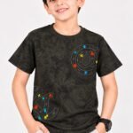 Boys Stylish Dark Grey Embroidered Graphic T-Shirt #8066