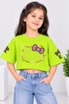 Girls Cute Parrot Green Character Applique Crop Top #4598