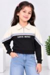 Girls Stylish Color-Block "LOVE MINU" Half-Zip Sweatshirt #4540