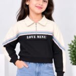 Girls Stylish Color-Block "LOVE MINU" Half-Zip Sweatshirt #4540