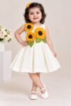 Girls' Sunflower Applique Ivory Party Dress #3536A