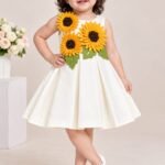 Girls' Sunflower Applique Ivory Party Dress #3536A