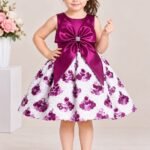 Girls' Elegant Magenta & White Floral Party Dress # 3487A