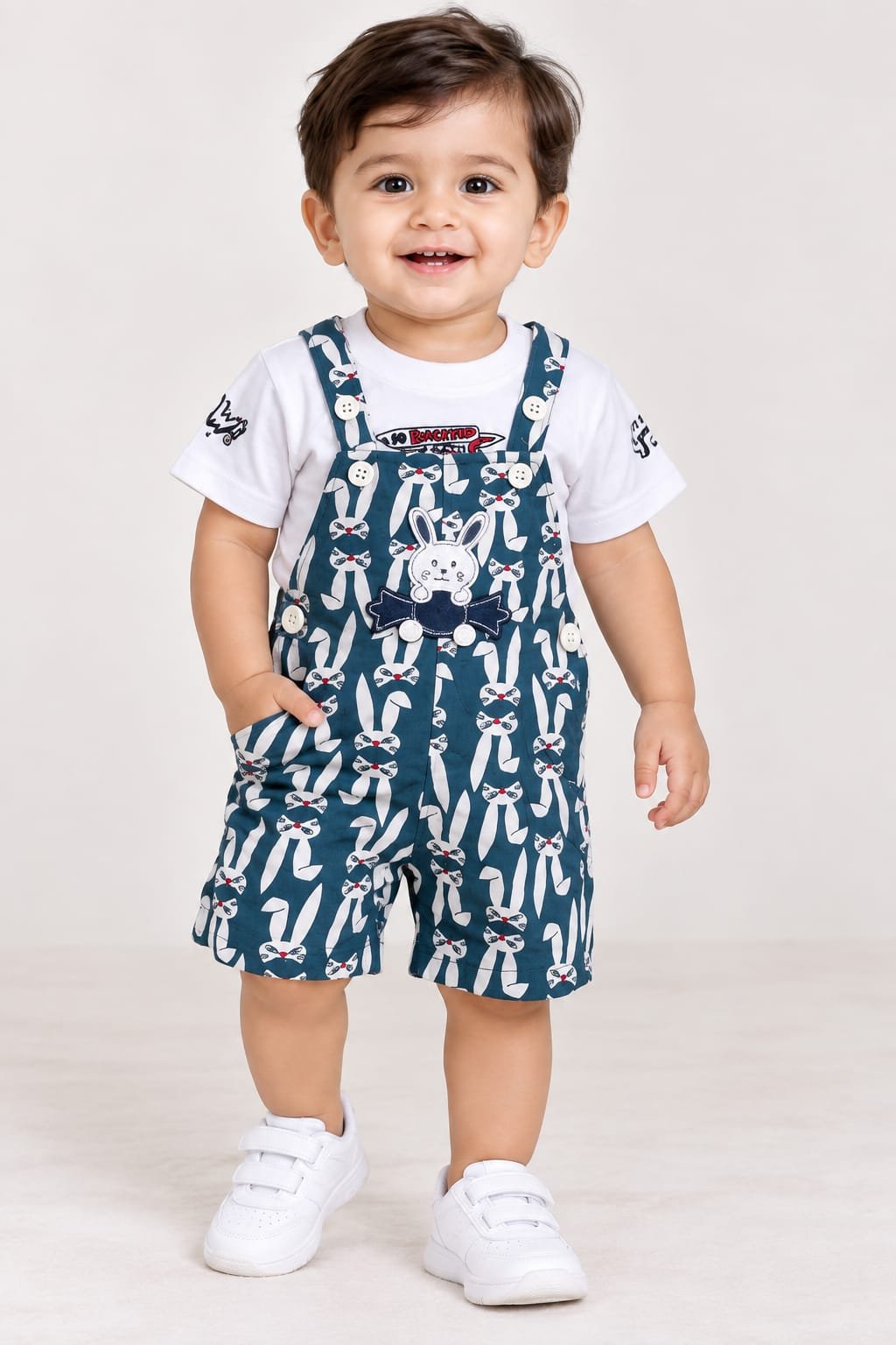 WhatsApp Image 2026-09-17 at 1.49.36 PM (4) Baby Boys' Bunny Print Short Dungaree & T-Shirt Set #50240 - Image 1