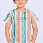 Kids Stylish Multi-Color Striped Graphic T-Shirt #4028