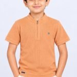 Boys' Solid Rust-Orange Half-Zip Casual T-Shirt #506
