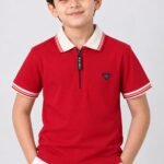 Boys' Vibrant Red Half-Zip Polo T-Shirt #950