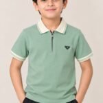 Boys' Sage Green Half-Zip Polo T-Shirt#950