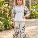 Girls' Safari Jungle Print Collared Peplum Top & Trousers Set #6808