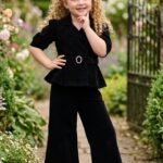 Girls' Elegant Black Peplum Blazer & Trouser Set #6806